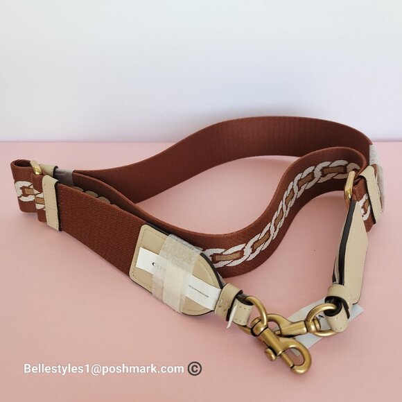 COACH Webbing Strap With Chain Stripe Print and Glovetanned Leather-Ivory multi - Picture 5 of 15